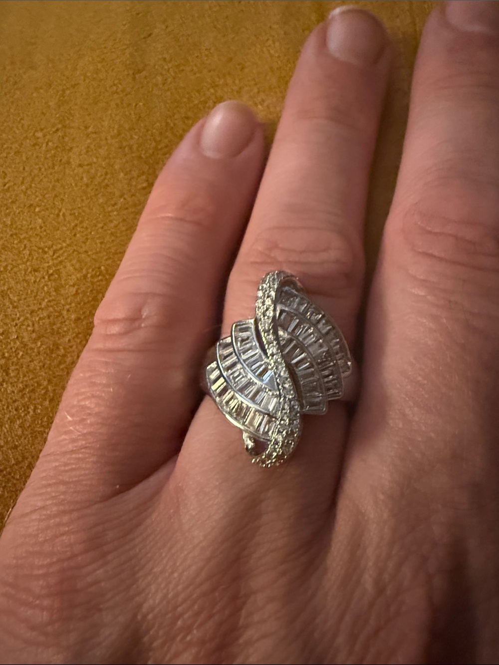 Elegant Silver Crystal Crossover Statement Ring - Women Jewelry